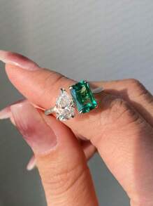 Stylever 1pc Zirconia Teardrop Square Assortment Ring Ladies Jewelry For Women 925 Sterling Silver Lightweight And Luxurious Ring Fine Jewelry For Girls Birthday Dating Prom Party Gifts - Style 1 - View 1