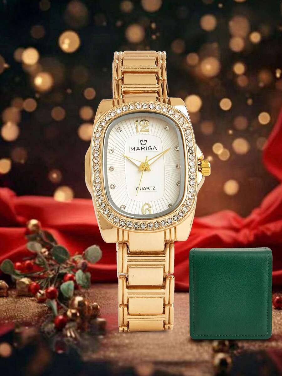 1 bộ đồng hồ thạch anh dây thép thời trang nữ chống nước hộp quà tặng, quà tặng tốt nhất cho lễ tốt nghiệp, ngày của mẹ - Vàng - Xem 1