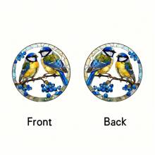 1pc Elegant Blue Titmouse Catcher, 2D Colored Glass Style Acrylic Window Hanging Decor, Circular Home And Garden Ornament, Ideal Birthday Gift For Nature Lovers, Pre-Drilled Weather-Resistant Decoration