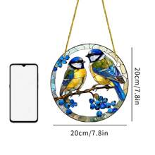 1pc Elegant Blue Titmouse Catcher, 2D Colored Glass Style Acrylic Window Hanging Decor, Circular Home And Garden Ornament, Ideal Birthday Gift For Nature Lovers, Pre-Drilled Weather-Resistant Decoration