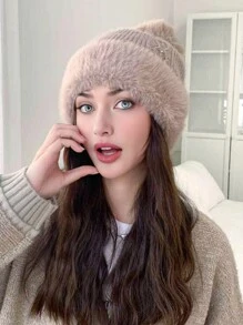 1 chiếc mũ len đan cho nữ, màu trơn lót bông, phong cách mới cho mùa thu/đông, ấm áp và chống gió, thích hợp cho hoạt động ngoài trời, mua sắm và trượt tuyết - MM1725 - Xem 9