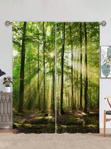 2pcs Forest Sunshine Curtains,Without Holes Curtain, Refer To Bedroom Office Kitchen Living Room Study Home Decor