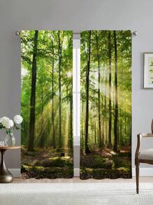 2pcs Forest Sunshine Curtains,Without Holes Curtain, Refer To Bedroom Office Kitchen Living Room Study Home Decor