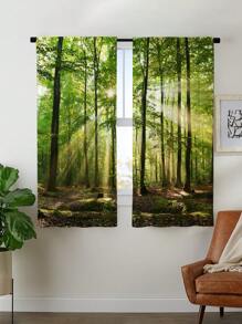 2pcs Forest Sunshine Curtains,Without Holes Curtain, Refer To Bedroom Office Kitchen Living Room Study Home Decor