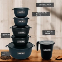 17-Piece Kit 10 Bowls, Multipurpose Jars, Lunch Boxes With Lids + 1 Jar And 6 Cups - 黑色 - 查看 4