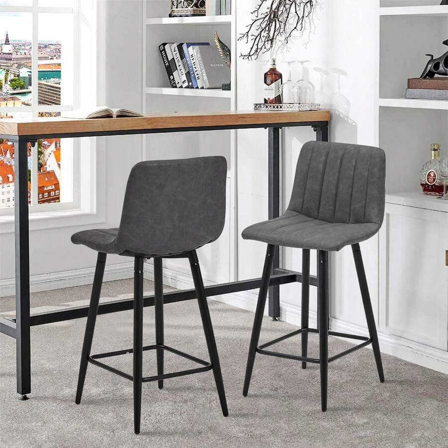 CLIPOP Faux Leather Bar Stools Set Of 2 Breakfast Dining Chairs With