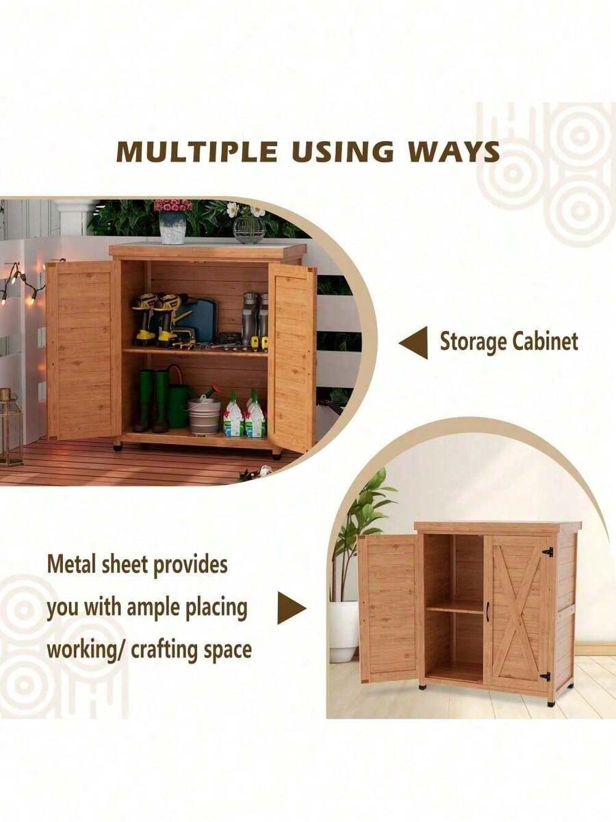 Potting Bench With Storage And Metal Table Top For Outdoor