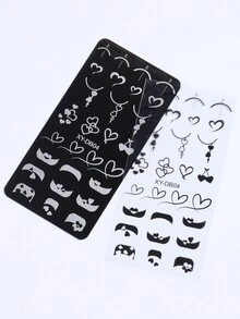 1个心形法式不锈钢美甲印花板，可爱简约线条美甲印花不锈钢模板，美甲DIY工具 - 銀色 - 查看 4