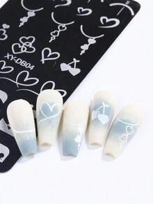 1个心形法式不锈钢美甲印花板，可爱简约线条美甲印花不锈钢模板，美甲DIY工具 - 銀色 - 查看 3