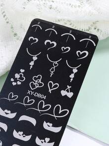 1个心形法式不锈钢美甲印花板，可爱简约线条美甲印花不锈钢模板，美甲DIY工具 - 銀色 - 查看 6