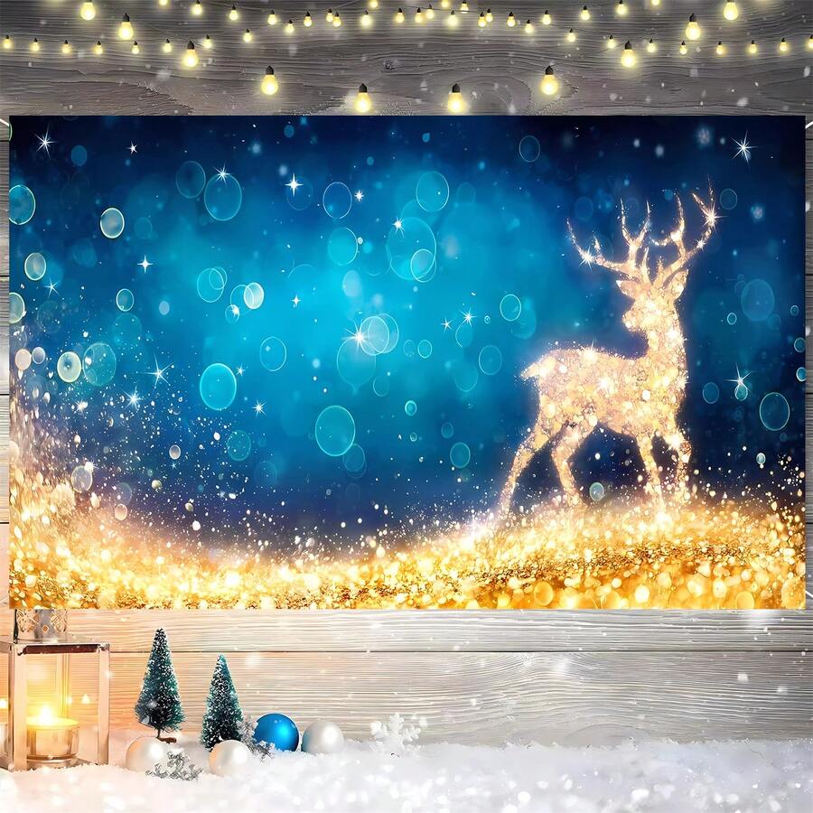 1 件金色箔鹿圣诞主题背景，适合 1 岁生日摄影、摄影工作室道具挂布 - 彩色 - 查看 1