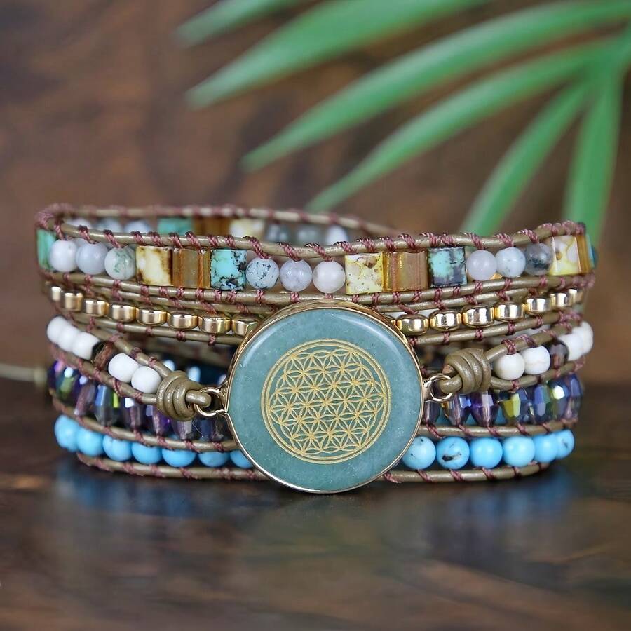 1pc Boho Style Enso Zen Circle Pendant Necklace With Assorted Natural