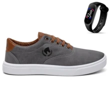 Men's Casual Tennis Shoes Slim Sport Polo Shoes + Digital Watch - 灰色 - 查看 1