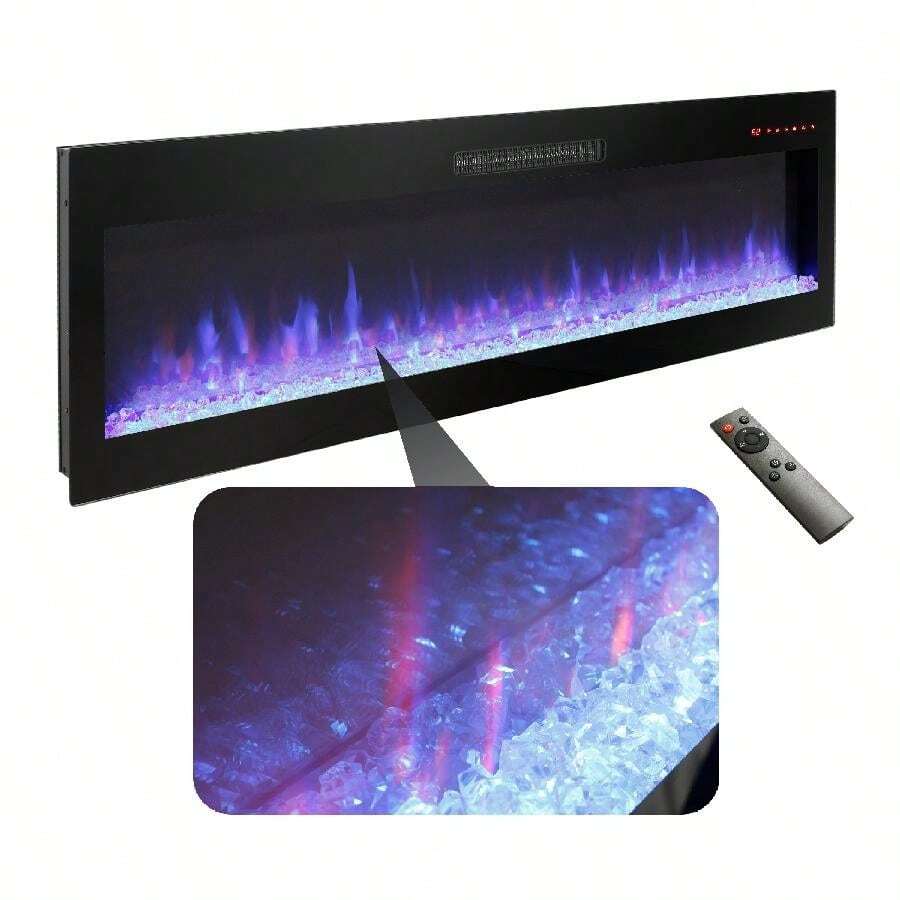 50 Inch Electric Fireplace, Recessed And Wall Mounted Fireplace SHEIN