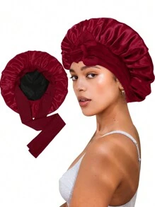 Awegeo Bonete de mujer de doble capa, de unicolor, doble cara, de seda suave, de moda para dormir