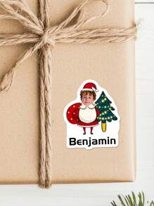 6/15/30PCS 定制圣诞照片名称贴纸，个性化不对称形状镂空名称贴纸，白色背景与圣诞树，圣诞雪人图案设计，定制节日标签贴纸，多用途彩色 PVC 防水名称贴纸，适用于礼品包装、信封封口、礼品袋装饰、笔记本圣诞贴纸、给家人、朋友、儿子、女儿的圣诞礼物 - 彩色 - 查看 7