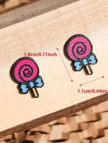 3 对可爱棒棒糖、糖果、心形手绘复古卡通木质耳钉女士春夏 - 三種棒棒糖 - 查看 10