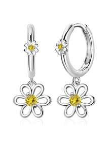 Orecchini a cerchio con pendente a fiore in zirconia cubica d'argento, ipoallergenici per donna, adatti per uso quotidiano e come regalo di compleanno o per San Valentino