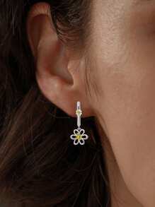 Orecchini a cerchio con pendente a fiore in zirconia cubica d'argento, ipoallergenici per donna, adatti per uso quotidiano e come regalo di compleanno o per San Valentino