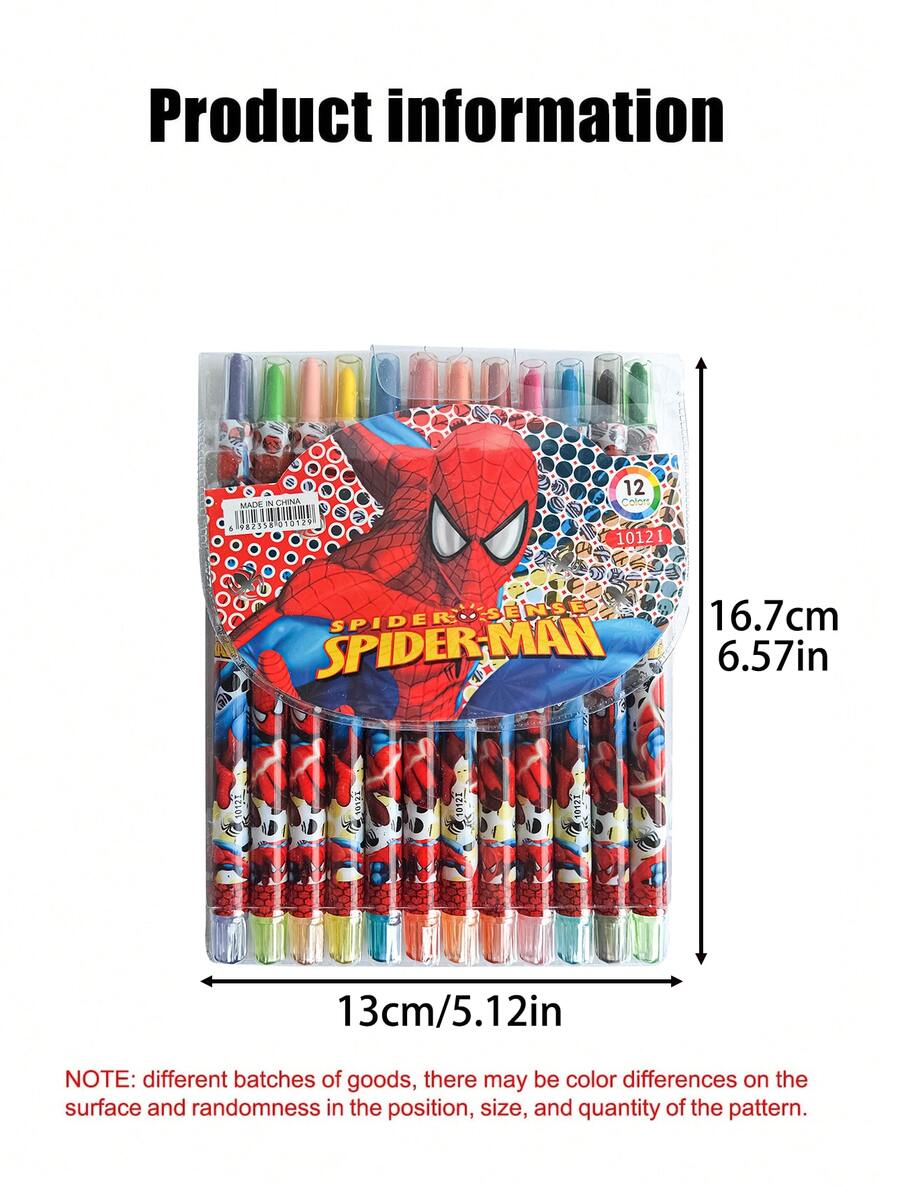 Disney SpiderMan Cartoon Rotating Crayons 12 Colors Drawing Pens Paint