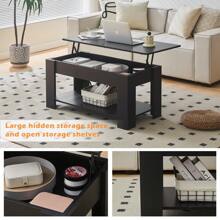 CLIPOP Lift Top Coffee Table, Wooden Coffee Table With Hidden Compartment And Open Storage Shelf,Modern Sofa Side Table Center Table For Living Room And Bedroom - Black - View 7