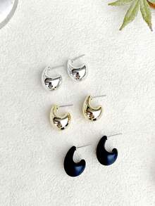 1 cặp/2 cặp/3 cặp/4 cặp/5 cặp Bông tai giọt nước cong sang trọng tối giản màu vàng, bạc, đen, hồng hồng - Vàng - Xem 5