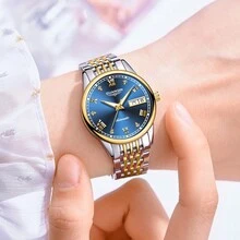 1 件 GUANQIN 防水夜光手表，带双日历水钻表盘耐磨不锈钢表带时尚商务奢华经典休闲自动上链女士自动机械表适合节日、约会、商务、礼物 - 彩色 - 查看 2