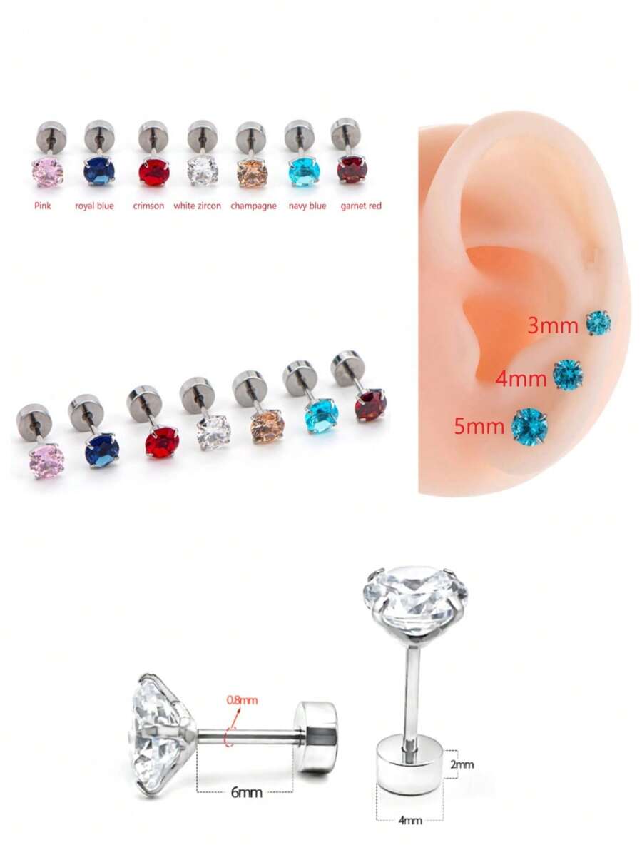 1 件医用级 316L 手工高抛光钛钢男女通用穿孔首饰，蛋白石锆石 5A 四爪圆形底座，可拧入 20G/0.8 毫米细轴，适合睡觉时无需取下 - 華子耳環 - 查看 1