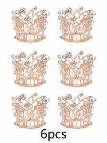 6 件合金迷你皇冠公主头带发饰、蛋糕装饰和派对用品、节日皇冠礼品套装，适用于派对装饰 - 金+白鑽 - 查看 7