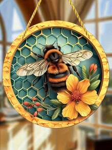 1 buc. Semn rotund acrilic agățat, placă de suspendare acrilică cu albine și fagure de miere, verandă ușă din față sufragerie dormitor decor acasă, decorare rustică de perete, decor interior și exterior