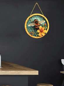 1 buc. Semn rotund acrilic agățat, placă de suspendare acrilică cu albine și fagure de miere, verandă ușă din față sufragerie dormitor decor acasă, decorare rustică de perete, decor interior și exterior