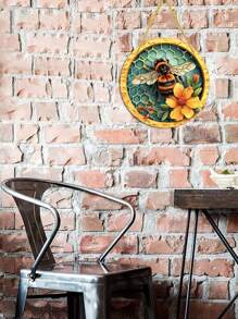1 buc. Semn rotund acrilic agățat, placă de suspendare acrilică cu albine și fagure de miere, verandă ușă din față sufragerie dormitor decor acasă, decorare rustică de perete, decor interior și exterior
