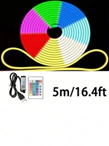 1 个 24 键遥控 RGB LED 霓虹灯带 - 可调光、柔性硅胶，适用于标志、卧室、游戏室和派对装饰