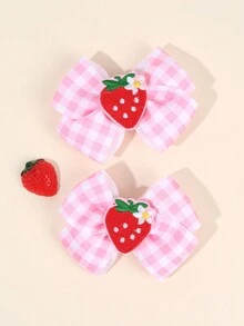 2 chiếc nơ cài tóc hình quả dâu tây cho nữ, nơ ruy băng grosgrain kẻ caro hình quả dâu tây dễ thương, kẹp tóc cá sấu có lót đầy đủ, nơ cài tóc hình quả dâu tây đáng yêu, nơ cài tóc hình quả dâu tây kẻ caro màu hồng ngọt ngào, phụ kiện tóc cho nữ - kẻ sọc dâu tây - Xem 5
