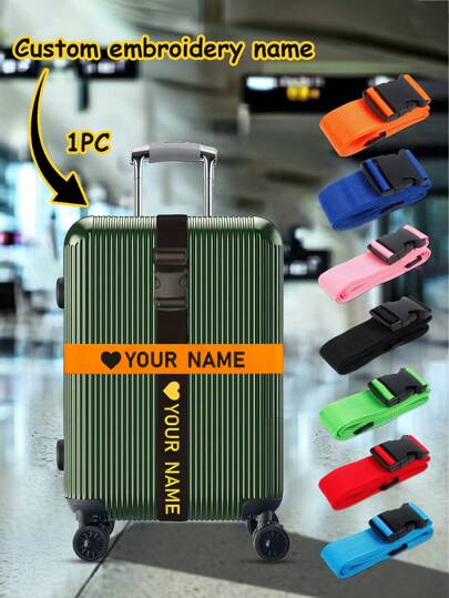 1 Pc Personalized Luggage Straps For Suitcases,Custom Luggage Straps With Name,Nylon Custom Embroidered With Name Suitcase Strap,Luggage Identifiers,Suitcase Straps To Hold Suitcases Together,Suitcase Belt,Luggage Wraps For Suitcase