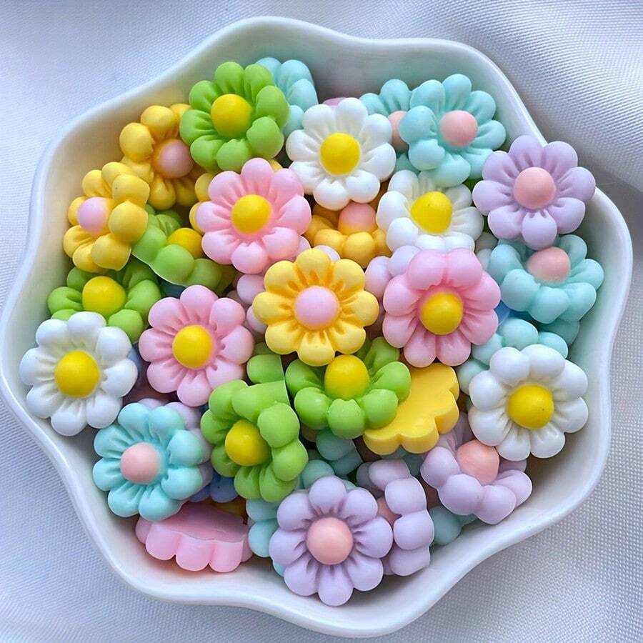 20/50/100pcs/Set Colorful 3D Mini Floral Resin Flat-Back Stones, Mixed Random 12mm - For DIY Wedding Decor, Nail Art Craft, Scrapbooking