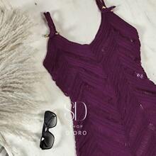 Beach Cover-Up With Fringes And Ocean Waves - Rose Red - View 2