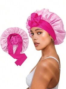 Awegeo Bonete de mujer de doble capa, de unicolor, doble cara, de seda suave, de moda para dormir