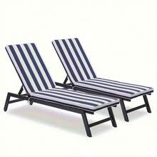 2PCS Set Outdoor Lounge Chair Cushion Replacement Patio Funiture Seat Cushion Chaise Lounge Cushion, Blue Striped, 11.9lbs - Sọc xanh - Xem 1