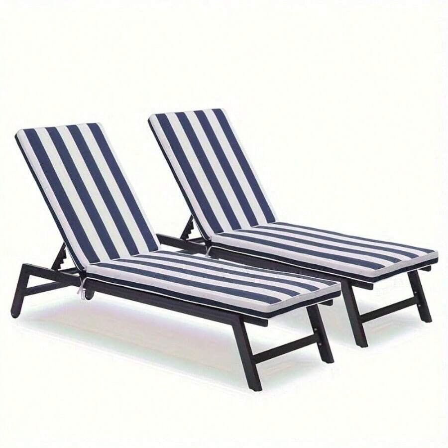 2PCS Set Outdoor Lounge Chair Cushion Replacement Patio Funiture Seat Cushion Chaise Lounge Cushion, Blue Striped, 11.9lbs - Sọc xanh - Xem 1