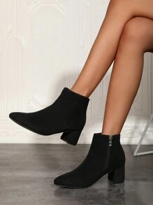 Women's Fashion Elegant High Heel Boots - Casual Comfortable Style, Korean Fashion, Retro Design, Daily Commute, Versatile Casual, Simple Patchwork, Side Zipper, Imitation Knit, Stylish Boots, Chunky Heel Short Boots, High Heel Boots, Suitable For All Seasons