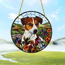 1pc Charming Jack Russell Terrier Colorful Glass Ornament, 2D - A Perfect Gift For Dog Lovers, Suitable For Home, Office Or Party Decoration