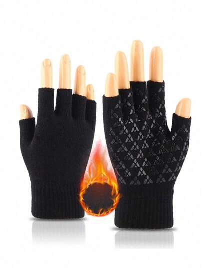 1 Pair Knitted Half Finger Mittens, Fingerless Gloves For Students, Warm For Winter