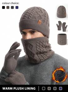1-3 件/套男士冬季针织帽、围巾、触摸屏手套套装、保暖衬里、菱形和雪花提花图案、适合滑雪、旅行、骑自行车、驾驶、男士礼物、日常使用冬季配饰冬季服装 - 彩色 - 查看 2