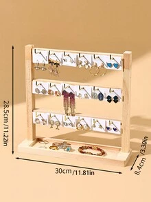 1 Giá trưng bày đồ trang sức bằng gỗ nhiều lớp tự làm có móc kim loại, đựng hoa tai, kẹp tóc, vòng tay, thích hợp để trưng bày tại cửa hàng trang sức - Móc sắt gỗ nguyên khối 2-4 lớp - Xem 11