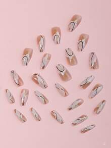 Ngay lập tức làm nổi bật vẻ ngoài của bạn, 24 móng tay giả kiểu Pháp sọc đen nhúng trắng, móng tay kiểu Pháp, đơn giản và thanh lịch, phù hợp với trang phục hàng ngày, tiệc tùng và hẹn hò của phụ nữ, tặng kèm một lần chà xát nhỏ và một miếng keo dán - Nhiều màu - Xem 3