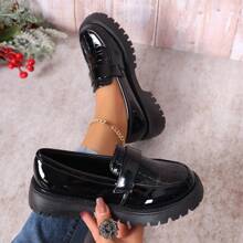 Mocassins pour femmes grande taille, plates-formes grises, semelle épaisse, style rétro de chaussures d'uniforme d'écolière, anti-dérapantes et polyvalentes