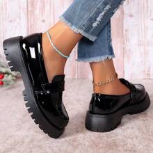 Mocassins pour femmes grande taille, plates-formes grises, semelle épaisse, style rétro de chaussures d'uniforme d'écolière, anti-dérapantes et polyvalentes