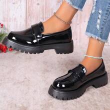 Mocassins pour femmes grande taille, plates-formes grises, semelle épaisse, style rétro de chaussures d'uniforme d'écolière, anti-dérapantes et polyvalentes