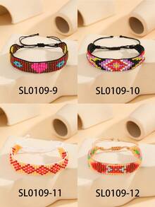 1 chiếc vòng tay hạt thủ công họa tiết hoa Bohemian thời trang độc đáo, có thể điều chỉnh dành cho phụ nữ, thích hợp để hẹn hò, đi nghỉ và đeo hàng ngày - 5 hàng - Xem 6